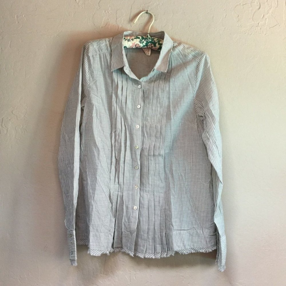 Sundance Women's Auden Shirt Button Up Pleated Striped Blouse Medium Raw Hem